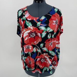 Simply Emma Red and Green Floral Blouse WOMENS SIZE 2X